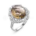 Кольцо из серебра с кварцем раухтопаз и фианитами родированное