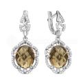 Серьги из серебра с кварцем раухтопаз и фианитами родированные