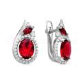 Серьги из серебра с кварцем рубин и фианитами родированные