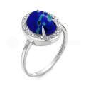 Кольцо из серебра с рек.лазуритом и фианитами родированное