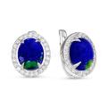 Серьги из серебра с рек.лазуритом и фианитами родированные