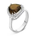 Кольцо из серебра с кварцем раухтопаз и фианитами родированное