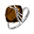 Кольцо из серебра с пл.кварцем цв.раухтопаз родированное