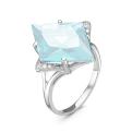 Кольцо из серебра с аквамарином ситалл и фианитами родированное