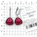 Серьги из серебра с кварцем рубин и фианитами родированные