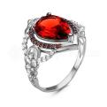 Кольцо из серебра с кварцем рубин и фианитами родированное