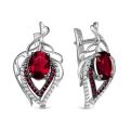 Серьги из серебра с кварцем рубин и фианитами родированные