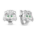 Серьги детские из серебра с фианитами родированные - Кошечки