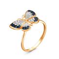 Кольцо из золочёного серебра с фианитами и родированием - Бабочка