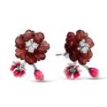 Серьги-пусеты  из серебра с синт.родолитом, куб.цирконием и эмалью родированные