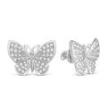 Серьги-пусеты из серебра с фианитами родированные - Бабочки