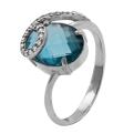 Кольцо из серебра с пл.кварцем цв.топаз и фианитами родированное