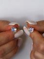 Серьги-пусеты из серебра с кристаллами Swarovski Мистик розовый родированные