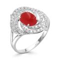 Кольцо из серебра с рек.кораллом и фианитами родированное