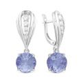 Серьги из сребра с пл. кварцем цв. сапфир и фианитами родированные