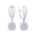 Серьги из серебра с пл.кварцем цв.лаванда и фианитами родированные