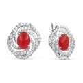 Серьги из серебра с рек.кораллом и фианитами родированные