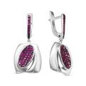 Серьги из серебра с фианитами рубин родированное