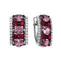 Серьги из серебра с кварцем родолит, гранат и фианитами родированные