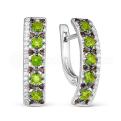 Серьги из серебра с кварцем хризолит и фианитами родированные