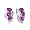 Серьги из серебра с кварцем родолит и фианитами родированные