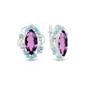 Серьги из серебра с пл.кварцем аметист и фианитами родированные