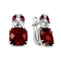 Серьги из серебра с пл.кварцем цв.рубин и фианитами родированные