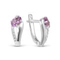 Серьги из серебра с нат.аметистом и фианитами родированные