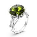Кольцо из серебра с кристаллом Премиум Австрия цвета оливковый родированное