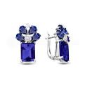 Серьги из серебра с кварцем сапфир и фианитами родированные