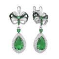 Серьги из серебра с зелёным кварцем и фианитами родированные