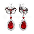 Серьги из серебра с кварцем рубин и фианитами родированные