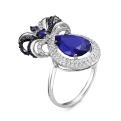 Кольцо из серебра с кварцем сапфир и фианитами родированное