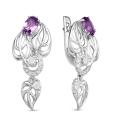 Серьги из серебра с кварцем аметист и фианитами родированные