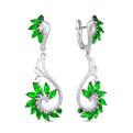Серьги из серебра с кварцем изумруд и фианитами родированные