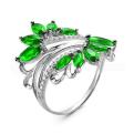 Кольцо из серебра с кварцем изумруд и фианитами родированное
