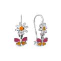Серьги детские из серебра с эмалью родированные - Цветочки