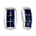 Серьги из серебра с пл.кварцем цв.сапфир и фианитами родированные