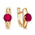 Серьги из золочёного серебра с синт. рубином