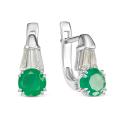 Серьги из серебра с нат.зелеными агатами и фианитами родированные