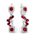 Серьги из серебра с кварцем рубин и фианитами родированные