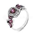 Кольцо из серебра с кварцем родолит и фианитами родированное