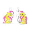 Серьги детские из серебра с эмалью родированные - Пони