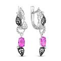 Серьги из серебра с кварцем рубин и фианитами родированные