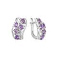 Серьги из серебра с кварцем цв.аметист, родолит и фианитами родированные