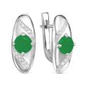 Серьги из серебра с зеленым кварцем и фианитами родированные