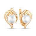 Серьги из золочёного серебра с культ. жемчугом и фианитами