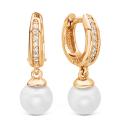Серьги из золочёного серебра с жемчугом и фианитами