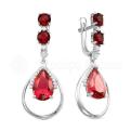 Серьги из серебра с кварцем гранат и фианитами родированные