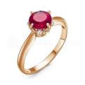 Кольцо из золочёного серебра с синт.рубином и фианитами